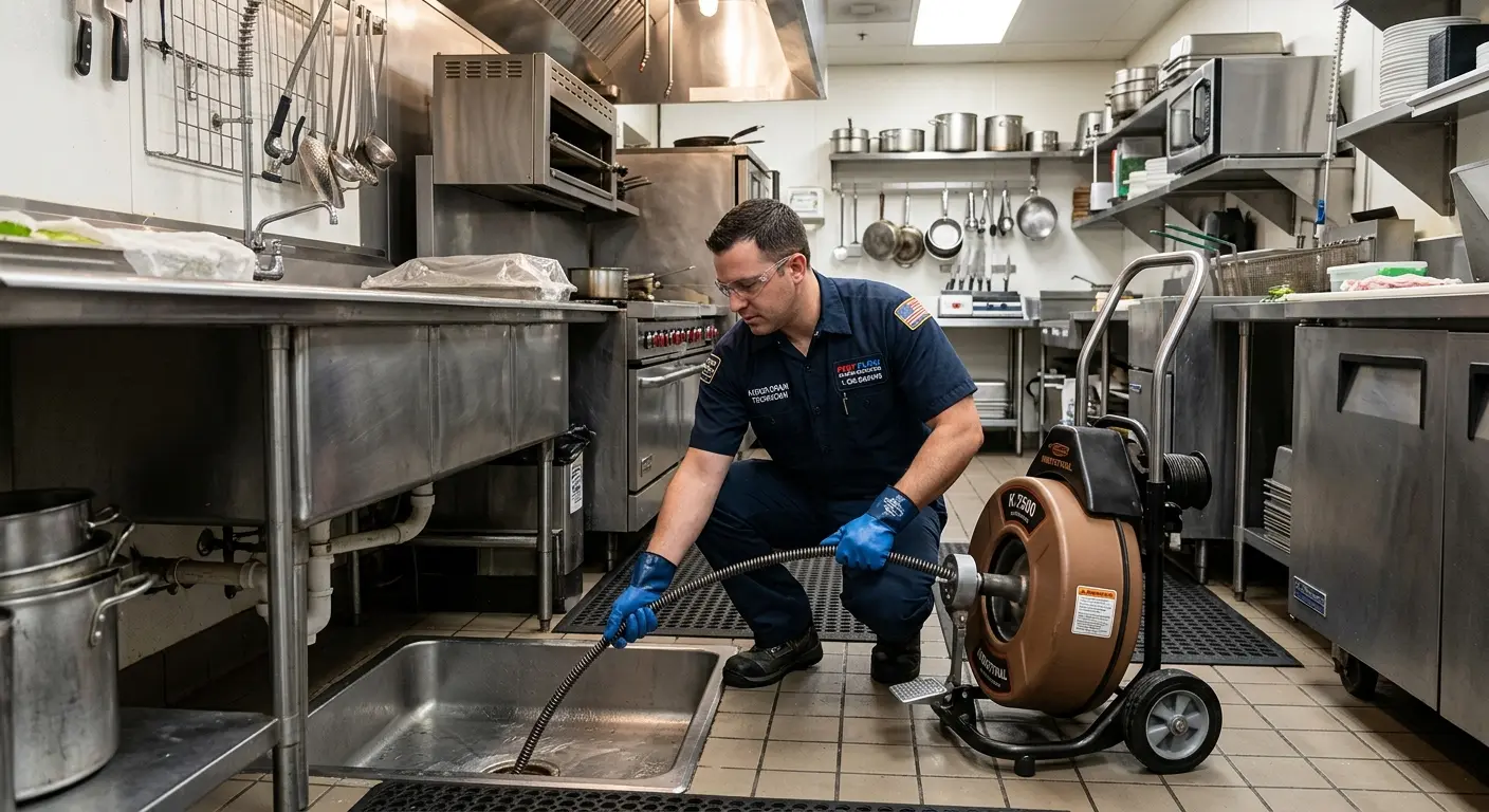 Commercial drain cleaning service in a restaurant kitchen in Haverstraw